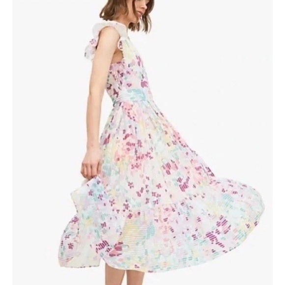Kate Spade Floral Maxi Dress Ruffle Sleeves with Belt Women's 10 NWOT - Picture 2 of 10
